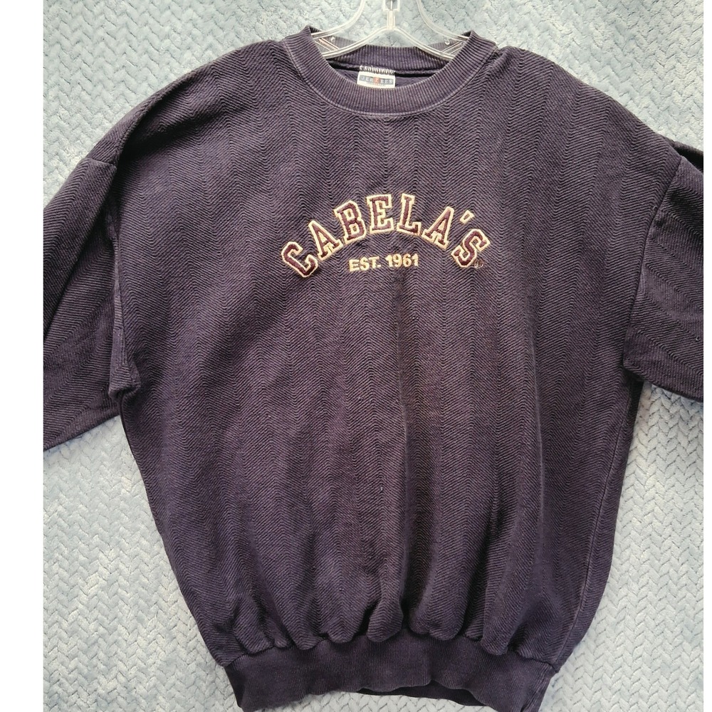 Vintage Jerzees Cabelas Sweatshirt Mens XL Navy Blue Textured Knit Made in USA